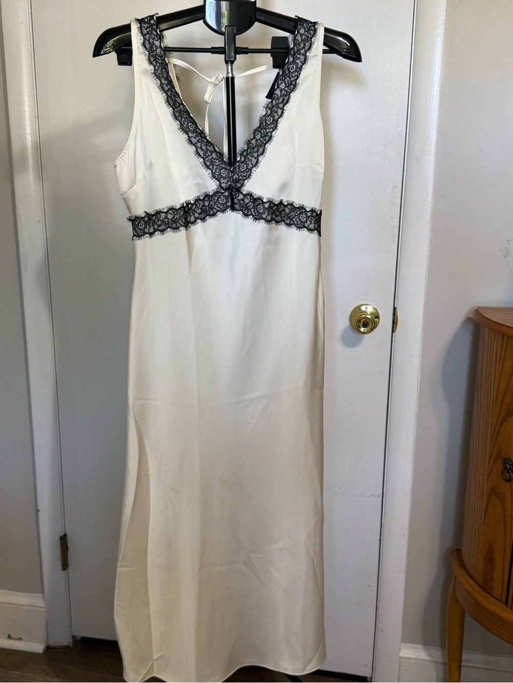 Vici Ivory Slip Dress with Black Lace Trim